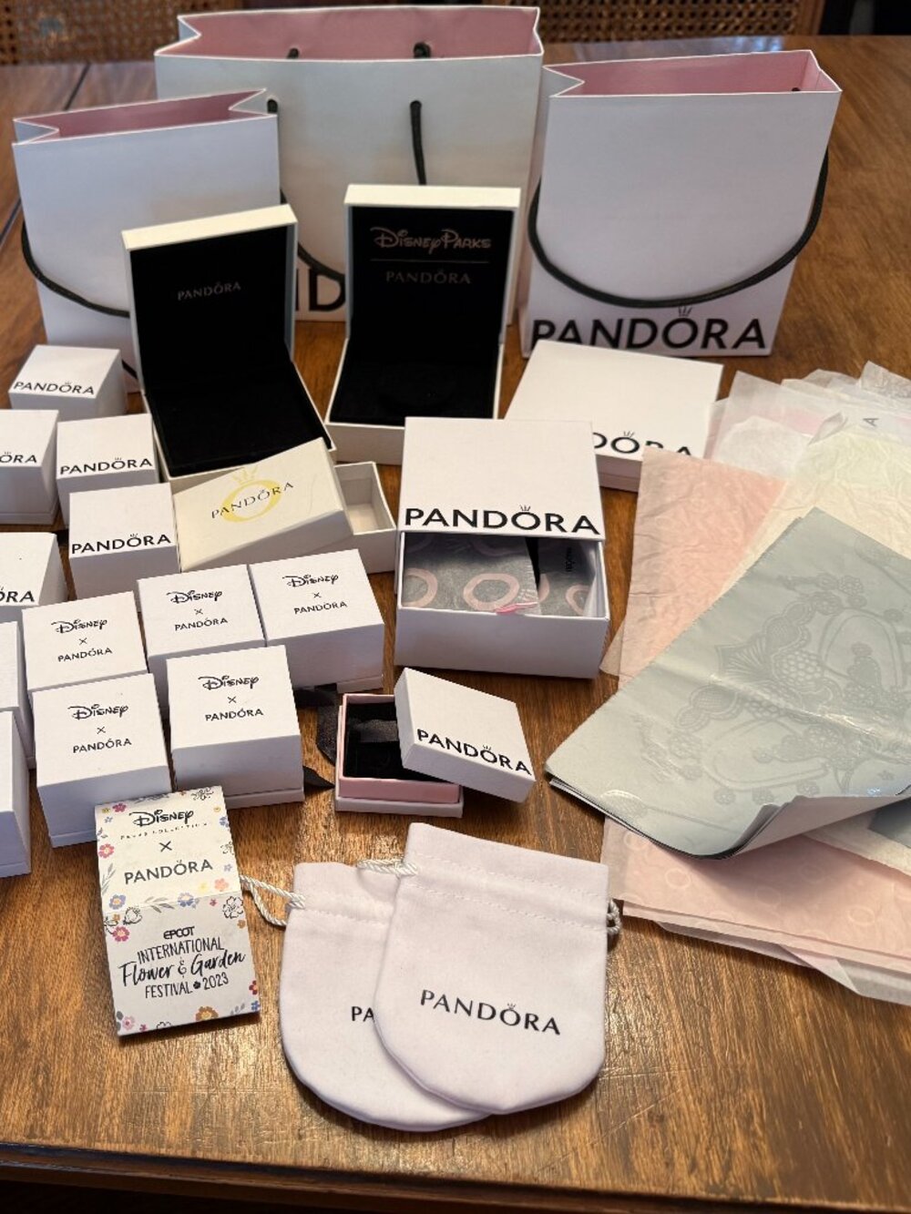 HUGE Lot Of  PANDORA Empty gift boxes, pouches, bags, and ribbon & Miscellaneous